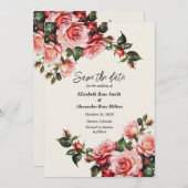 Elegante Rosa und rote Rosen Hochzeit mit Blumenbe Save The Date (Vorne/Hinten)