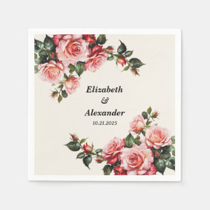Elegante Rosa und rote Rosen Hochzeit mit Blumenbe Serviette