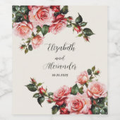 Elegante Rosa und rote Rosen Hochzeit mit Blumenbe Weinetikett (Einzelnes Label)