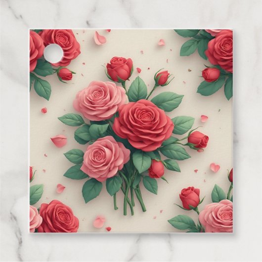 Elegante rosa und rote Rosensträuße Geschenkanhänger (Vorderseite)