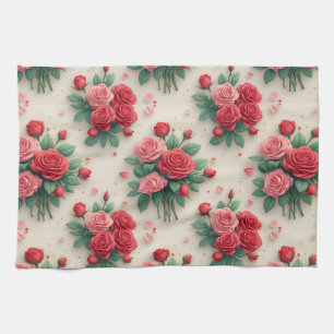 Elegante rosa und rote Rosensträuße Geschirrtuch