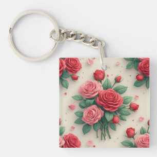 Elegante rosa und rote Rosensträuße Schlüsselanhänger