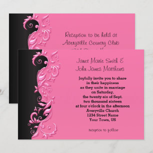 Elegante Rosa und Schwarz Florid Einladung zur Hoc
