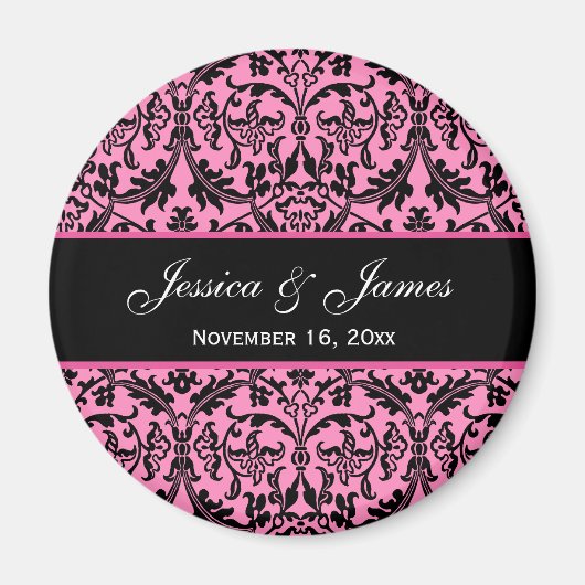 Elegante Rosa und schwarze Damaske Hochzeit A04 Magnet (Vorne)