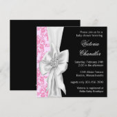 Elegante rosa und schwarze Damast-Baby-Dusche Einladung (Vorne/Hinten)