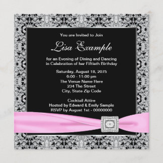 Elegante Rosa und Schwarze Frauen 50. Geburtstagsp Einladung