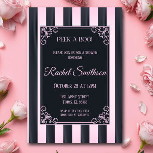 Elegante rosa und schwarze gestreifte französische einladung