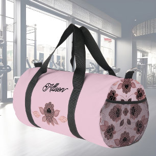 Elegante rosa und schwarze Spitze im Vintage-Stil Duffle Bag