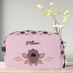Elegante rosa und schwarze Spitze im Vintage-Stil Waschbeutel