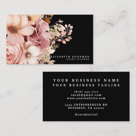 Elegante rosa und schwarze Visitenkarten Visitenkarte (Vorne/Hinten)