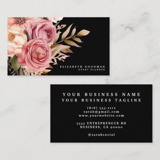 Elegante rosa und schwarze Visitenkarten Visitenkarte (Vorne/Hinten)