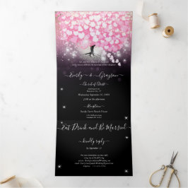 Elegante Rosa- und Schwarzherzleaf-Hochzeit Dreifach Gefaltete Einladung