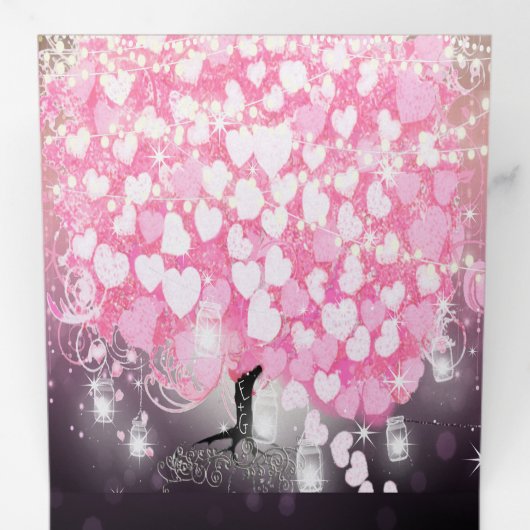 Elegante Rosa- und Schwarzherzleaf-Hochzeit Dreifach Gefaltete Einladung (Innen Erste Seite)