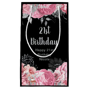 Elegante rosa und silberne Blumen Geburtstag Kleine Geschenktüte