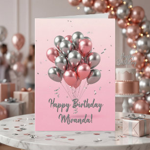 Elegante rosa und silberne metallische Luftballons Karte