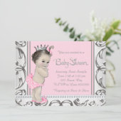 Elegante Rosa und Silver Baby Dusche Einladung (Stehend Vorderseite)
