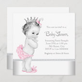 Elegante Rosa und Silver Baby Dusche Einladung (Vorne/Hinten)