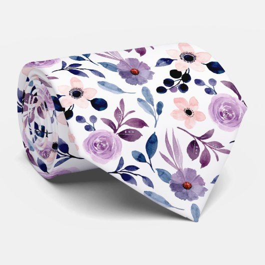 Elegante rosa und violette Blumenmuster Krawatte (Gerollt)