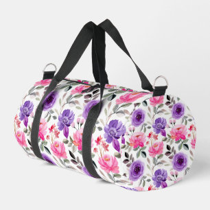 Elegante rosa und violette Blumenmuster-Tasche Duffle Bag