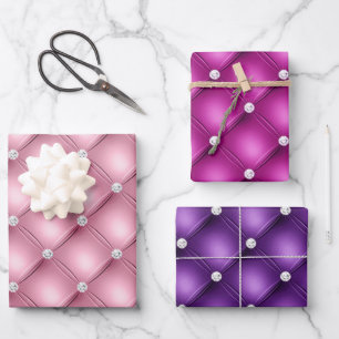 Elegante rosa und violette diamantförmige Tufting- Geschenkpapier Set