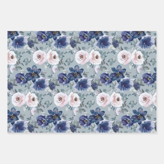 Elegante, rosa und wasserfarbene Rose Geschenkpapier Set (Vorderseite)