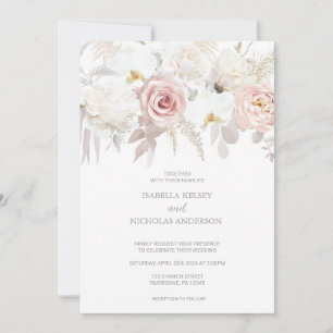 Elegante Rosa und Weiße Blume Einladungen für Hoch