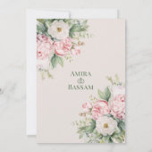 Elegante, rosa und weiße blumengeschmückte muslimi einladung (Rückseite)