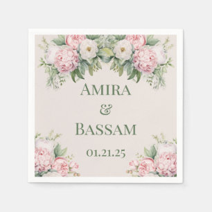 Elegante, rosa und weiße blumengeschmückte muslimi serviette