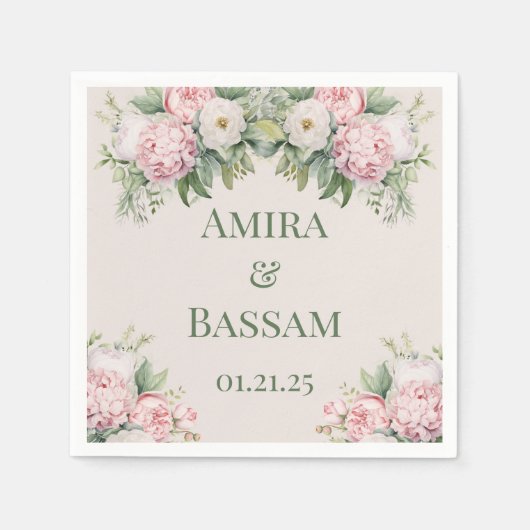 Elegante, rosa und weiße blumengeschmückte muslimi serviette (Vorderseite)