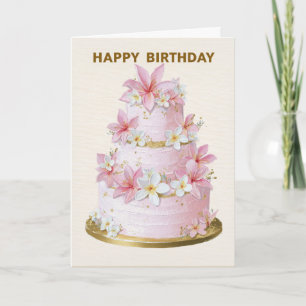 Elegante rosa und weiße florale Kuchen-Geburtstags Karte