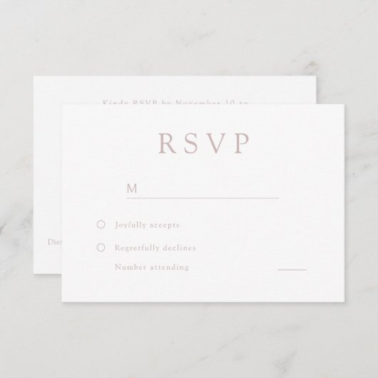 Elegante, rosa und weiße Hochzeit RSVP Karte (Vorne/Hinten)