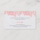 Elegante rosa und weiße Paisley-Spitze Visitenkarte (Rückseite)