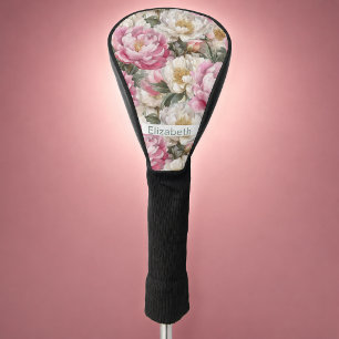 Elegante rosa und weiße Pfingstrose personalisiert Golf Headcover