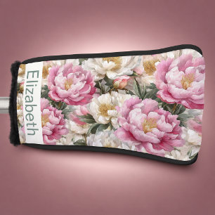 Elegante rosa und weiße Pfingstrose personalisiert Golf Headcover