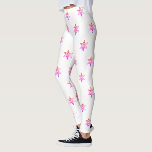 Elegante Rosa und weiße Schneeflocken Weihnachten Leggings (Links)