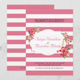 Elegante rosa und weiße Streifen mit Bouquet Weddi Einladung