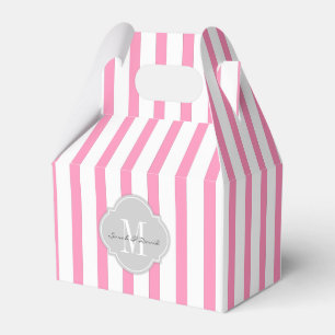 Elegante rosa und weiße Streifen mit Monogramm Geschenkschachtel