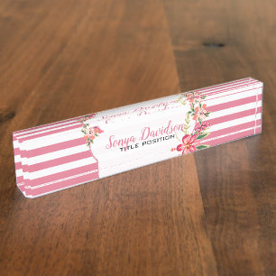 Elegante rosa und weiße Streifen Namensplakette