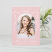 Elegante rosa Vintag Bow Foto Graduation Party Einladung (Stehend Vorderseite)