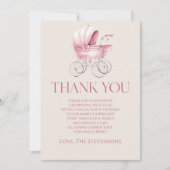 Elegante, rosa Vintage Baby Carriage Baby Shower Dankeskarte (Vorderseite)