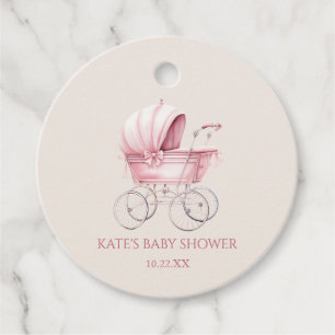 Elegante, rosa Vintage Baby Carriage Baby Shower Geschenkanhänger