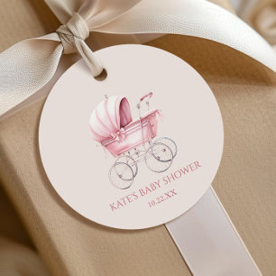 Elegante, rosa Vintage Baby Carriage Baby Shower Geschenkanhänger