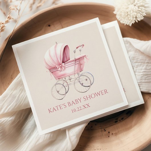 Elegante, rosa Vintage Baby Carriage Baby Shower Serviette