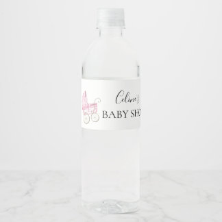 Elegante, rosa Vintage Babytragen Babydusche Wasserflaschenetikett