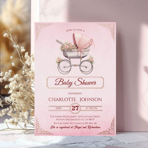 Elegante rosa Vintage-Folie-Baby-Shower-Einladung Folieneinladung