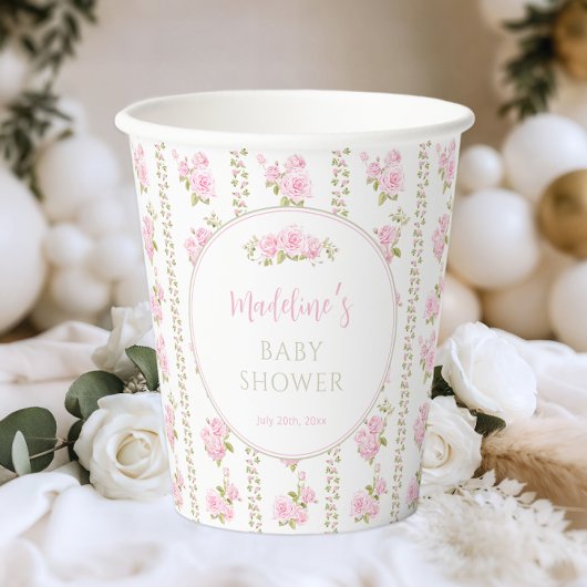 Elegante rosa Vintage-Rose Pappbecher