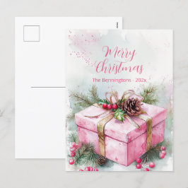 Elegante Rosa Vintage Weihnachten Postkarte