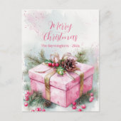 Elegante Rosa Vintage Weihnachten Postkarte (Vorderseite)