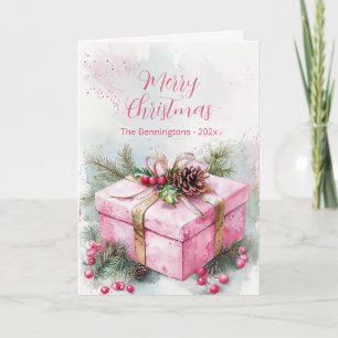 Elegante rosa Vintage-Weihnachts-Karte zum Falten Feiertagskarte