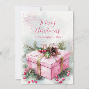 Elegante Rosa Vintage Weihnachtskarte Feiertagskarte